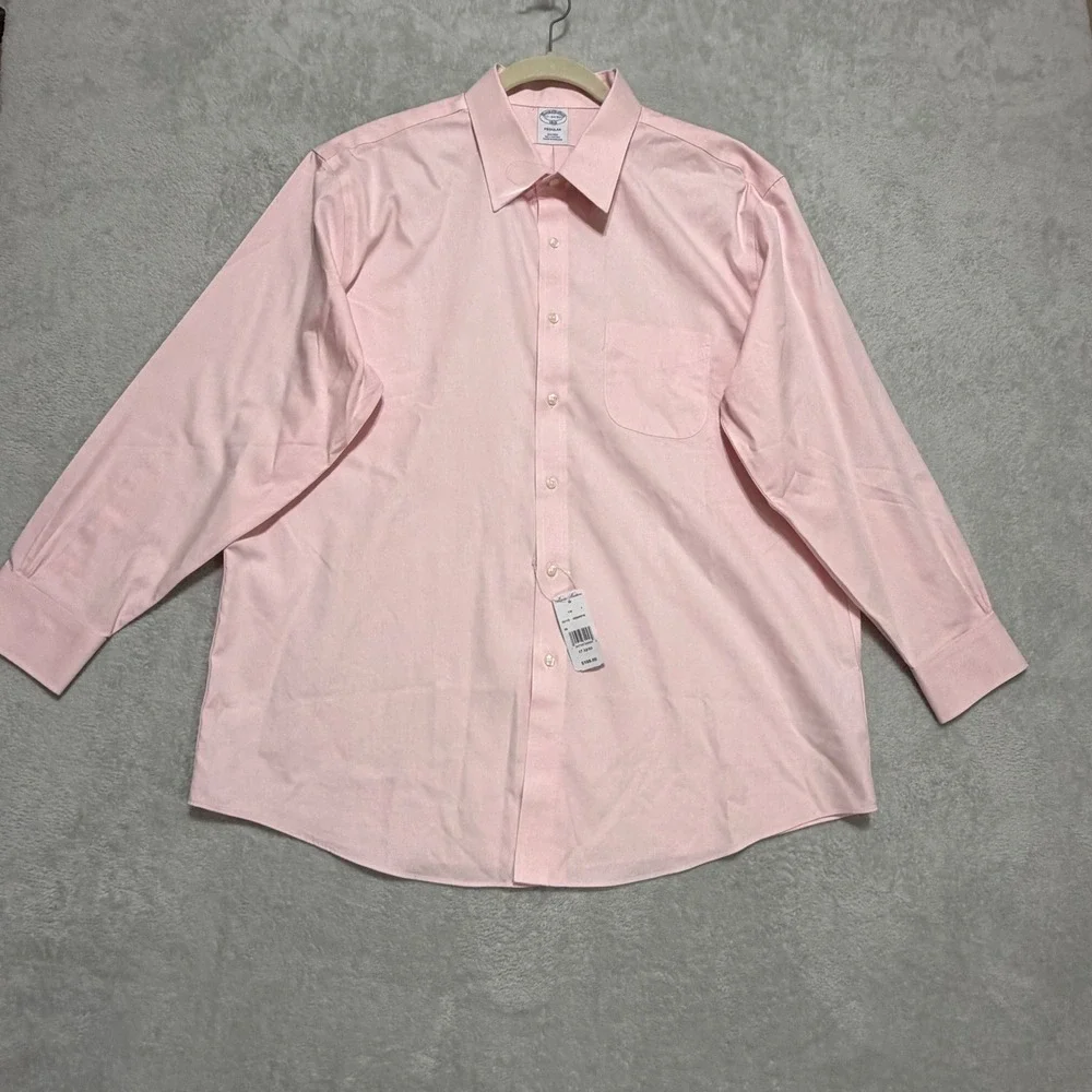 Brooks Brothers Dress Shirt Men 17 32/33 Pink Non-Iron Regular Fit Button Down